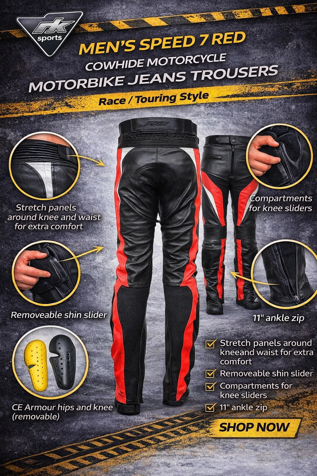 RK Sports Leather Speed 7 Jean moto en cuir de vachette