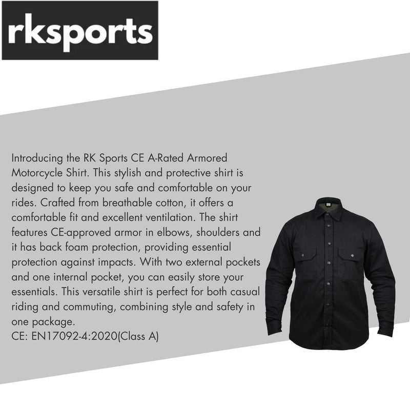 rksports armour shirt CE A Rated motorcycle motorbike Black/Grey/Red