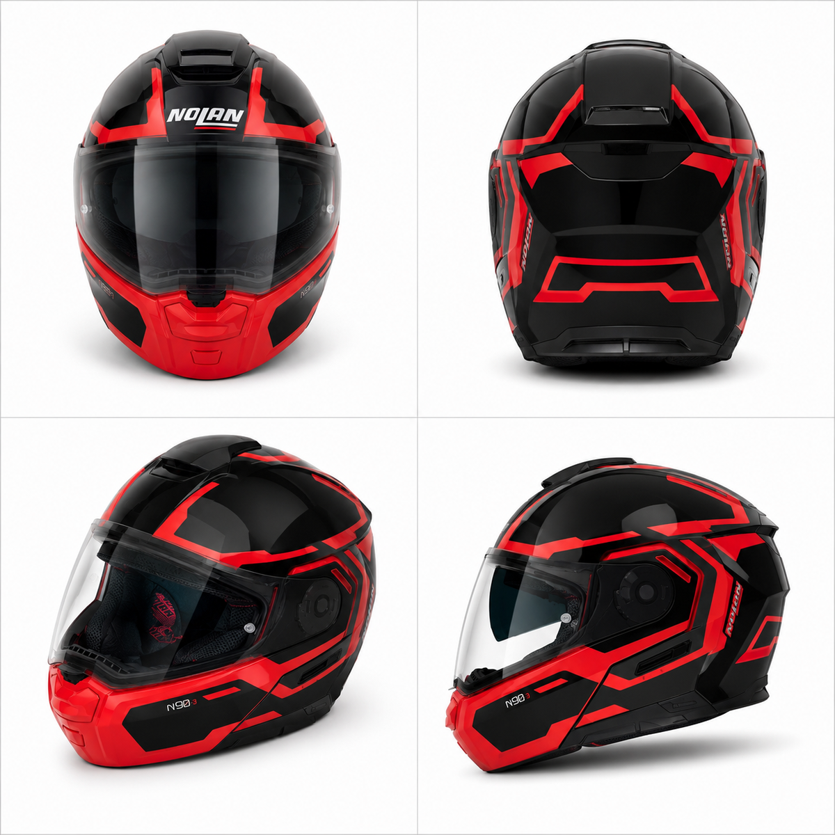 Nolan N90-3 DRILLER 025 N-Com Motorcycle Helmet -Black RED 025 WQ