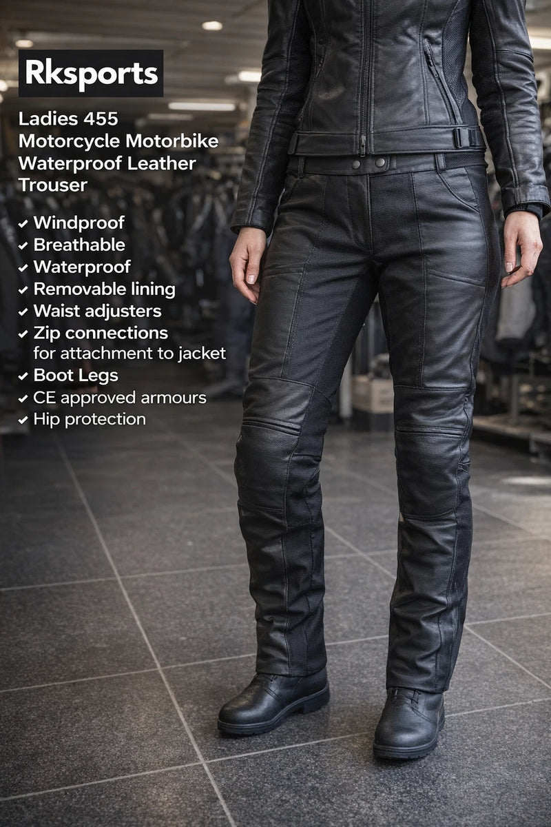 Rksports Ladies 455 Motorcycle Motorbike Waterproof Leather Trouser