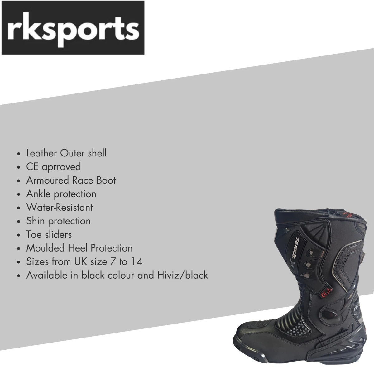 Bottes de moto RK Sports Racer 10043 CE résistantes à l'eau
