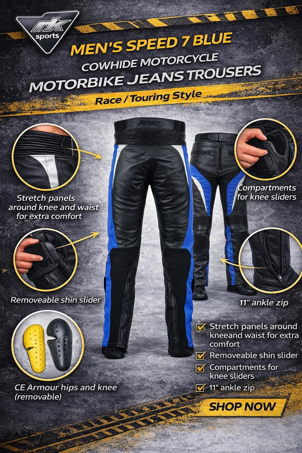 RK Sports Leather Speed 7 Jean moto en cuir de vachette