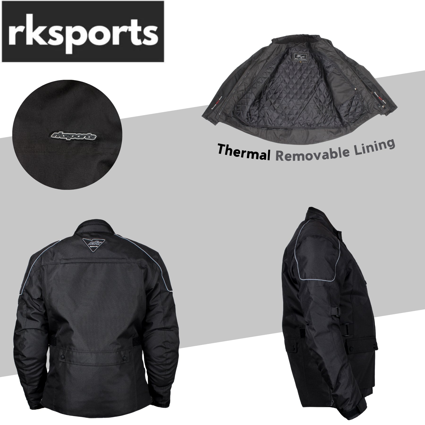 RKSports Style Style 2036 Motorbike Motorcycle Waterproof Jacket  BLACK