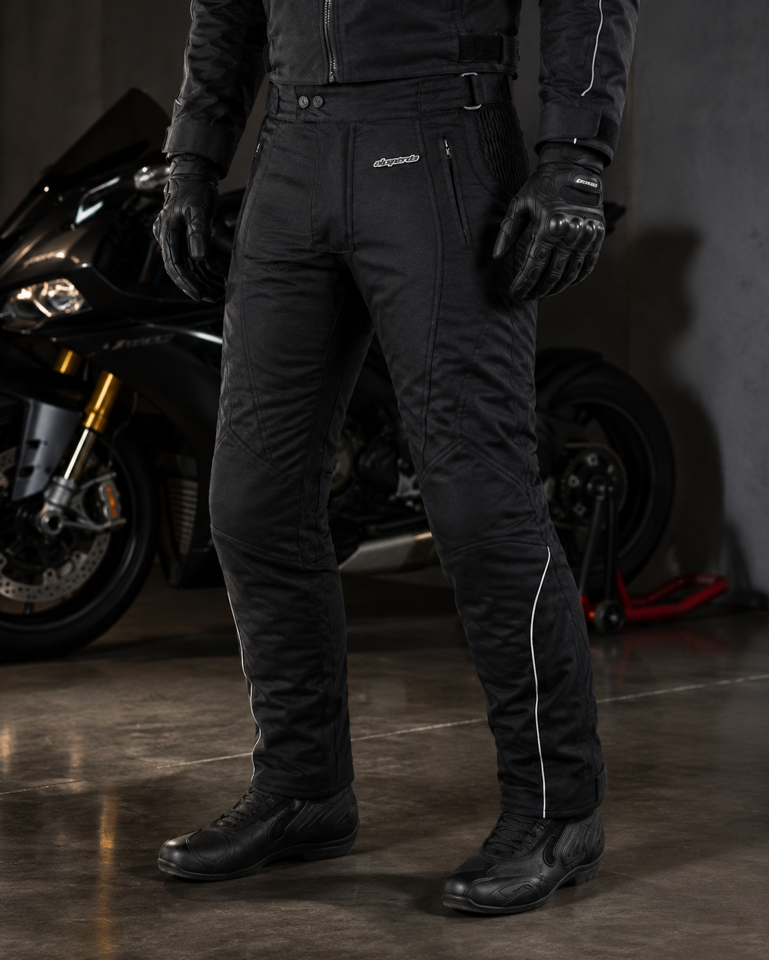 RKsports Airbourne Motorcycle motorbike Black Trouser with CE armour Cordura