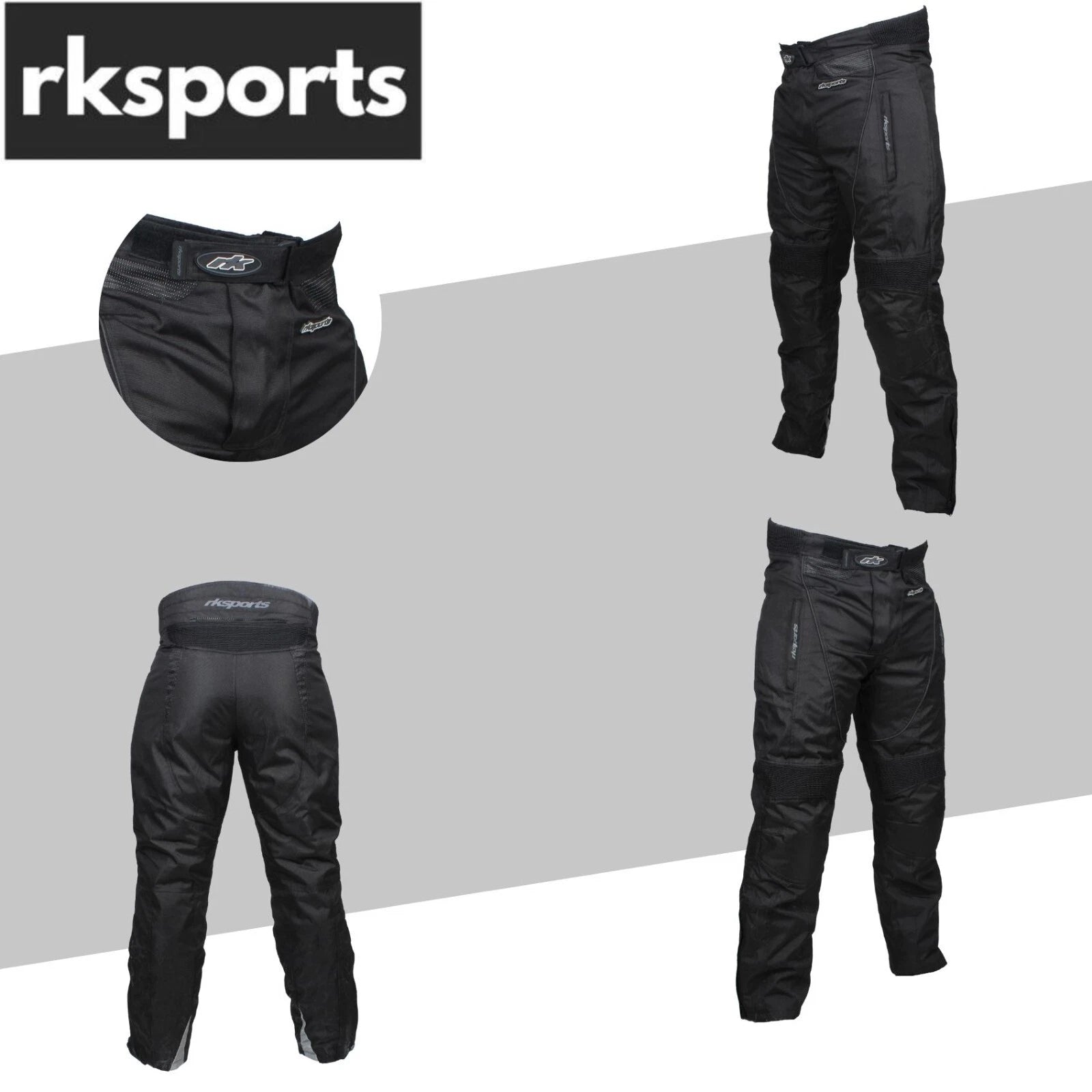 RKSPORTS 2121 WATERPROOF MOTORBIKE MOTORCYCLE BLACK MENS TEXTILE  TROUSERS