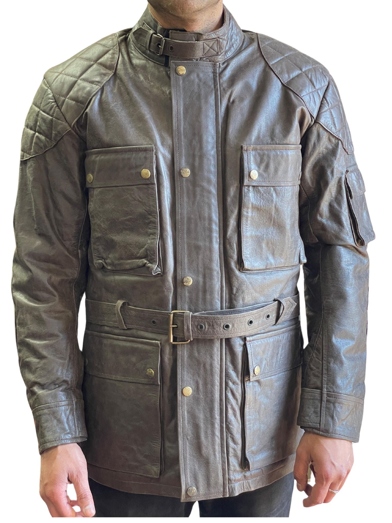 RK Sports Long Men Brown Leather Motorcycle Jacket – Premium Cowhide Leather