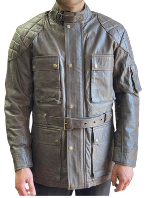 RK Sports Long Men Brown Leather Motorcycle Jacket – Premium Cowhide Leather