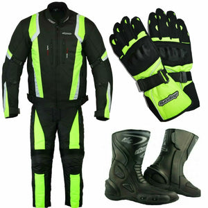 RKSports 1509 textile Motorbike Waterproof Yellow Suit Gloves Trousers Jacket CE Mens
