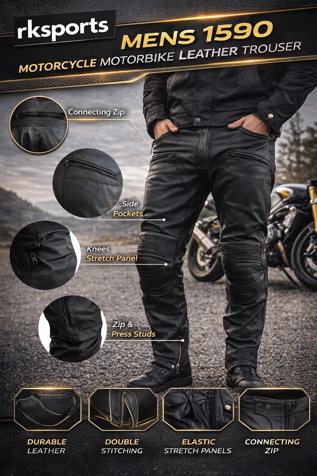 Pantalon de moto en cuir RK Sports 1590