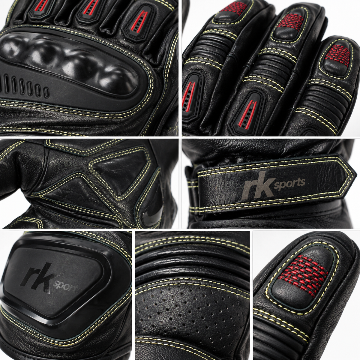 Gants de moto de course RK Sports à phalanges renforcées en carbone