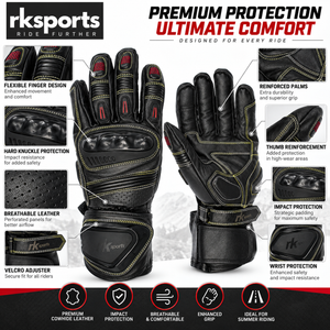 Gants de moto de course RK Sports à phalanges renforcées en carbone
