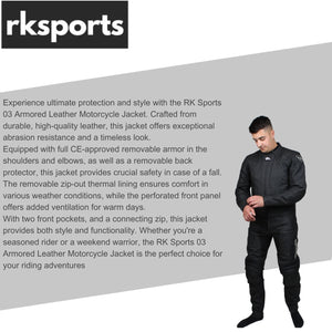 RK Sports 03 Armored Leather Motorcycle Jacket – Breathable Cowhide Leather
