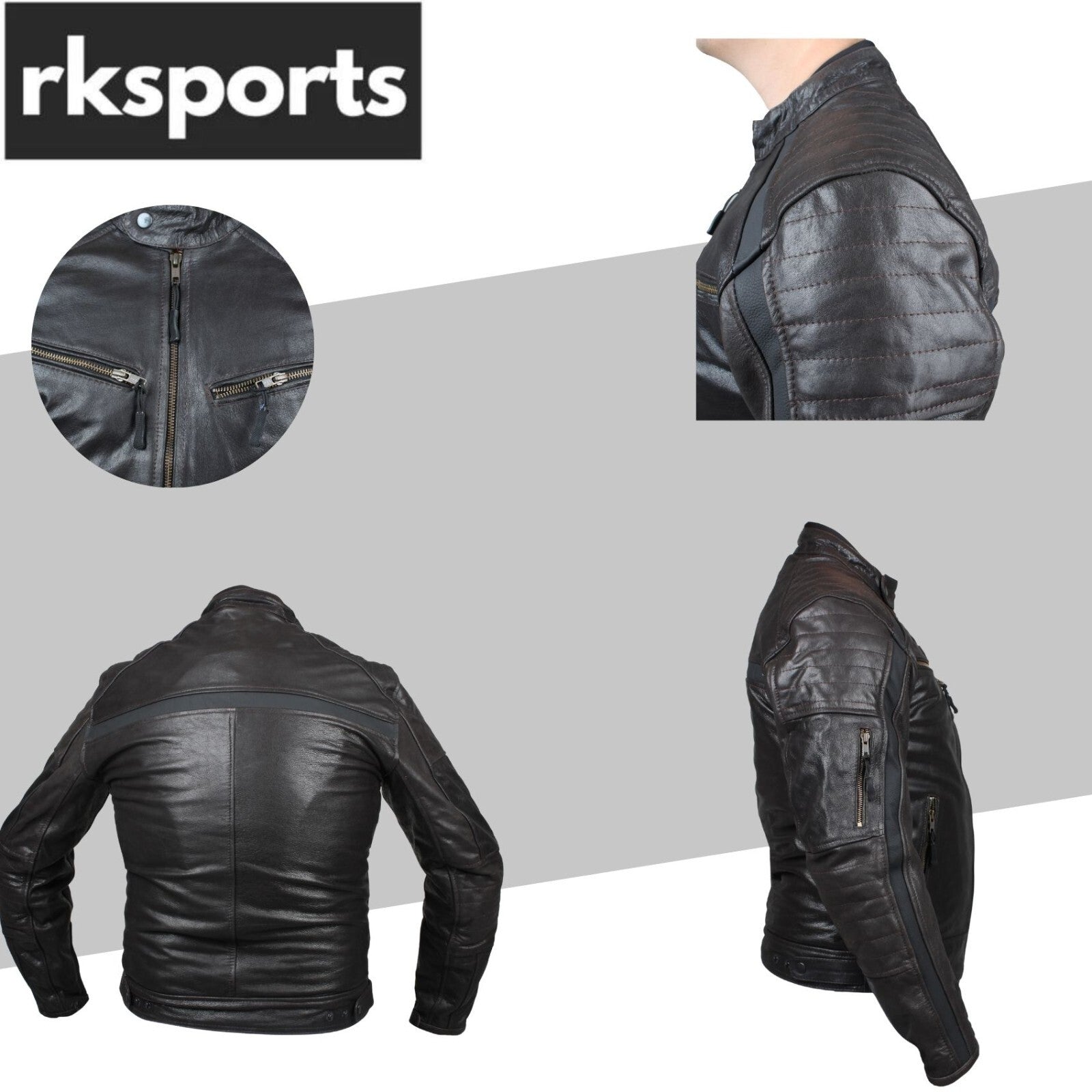 RKSports Mens biker Style 11-18 Fashion Leather Jacket– Cowhide Leather