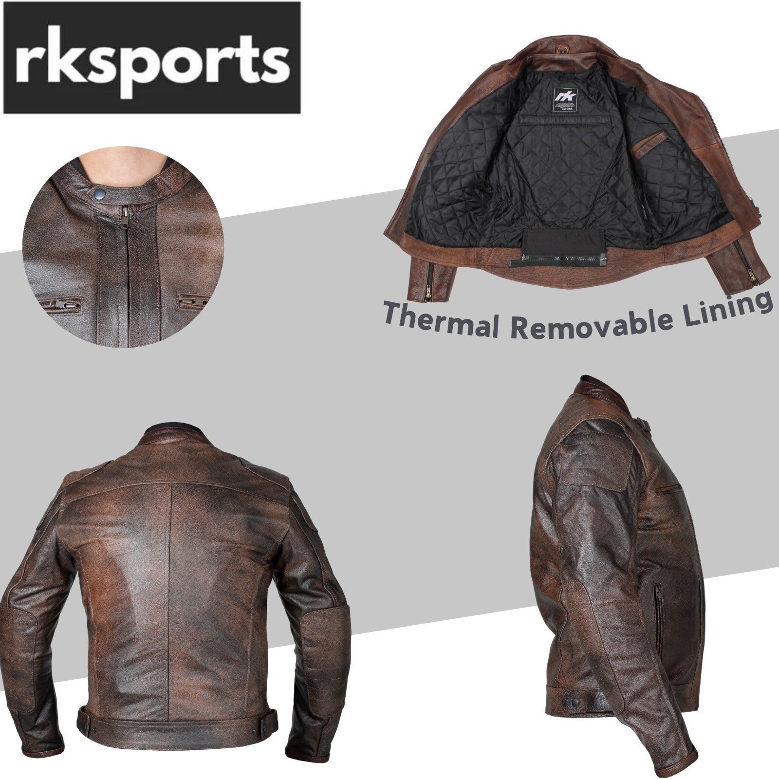 Rksports 06 Mens Brown Fashion Leather Motorcycle Motorbike Jacket with Armour
