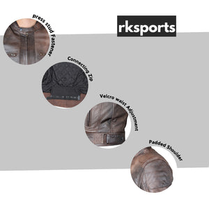 Rksports 06 Mens Brown Fashion Leather Motorcycle Motorbike Jacket with Armour