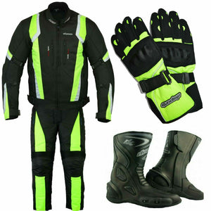 RKSports 1509 textile Motorbike Waterproof Yellow Suit Gloves Trousers Jacket CE Mens