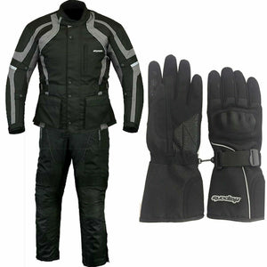RKSports Commander Motorbike Waterproof Grey Suit Gloves Trousers Jacket CE Mens