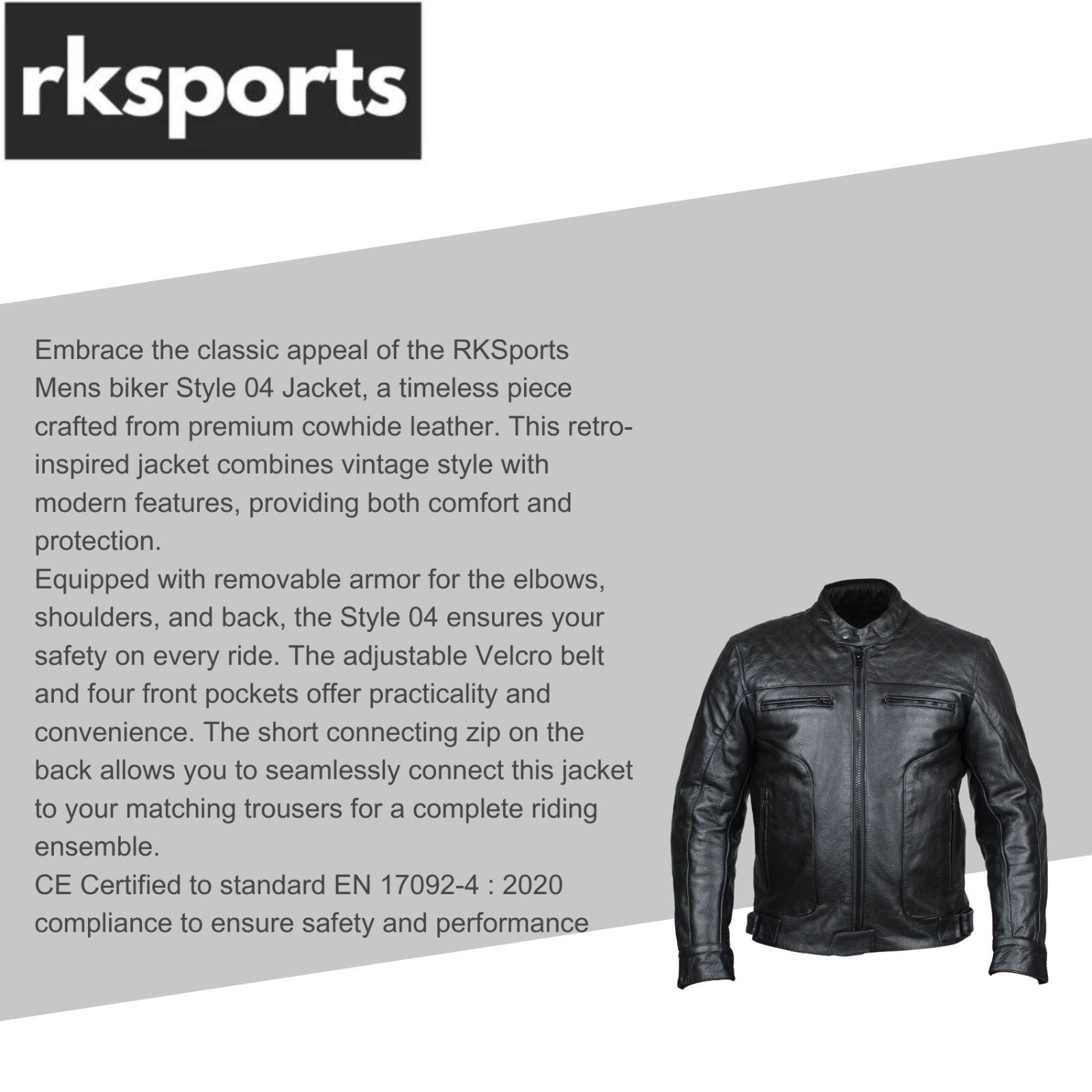 Rksports Mens Style 04 jacket Matt  Leather Motorcycle Armoured  Jacket