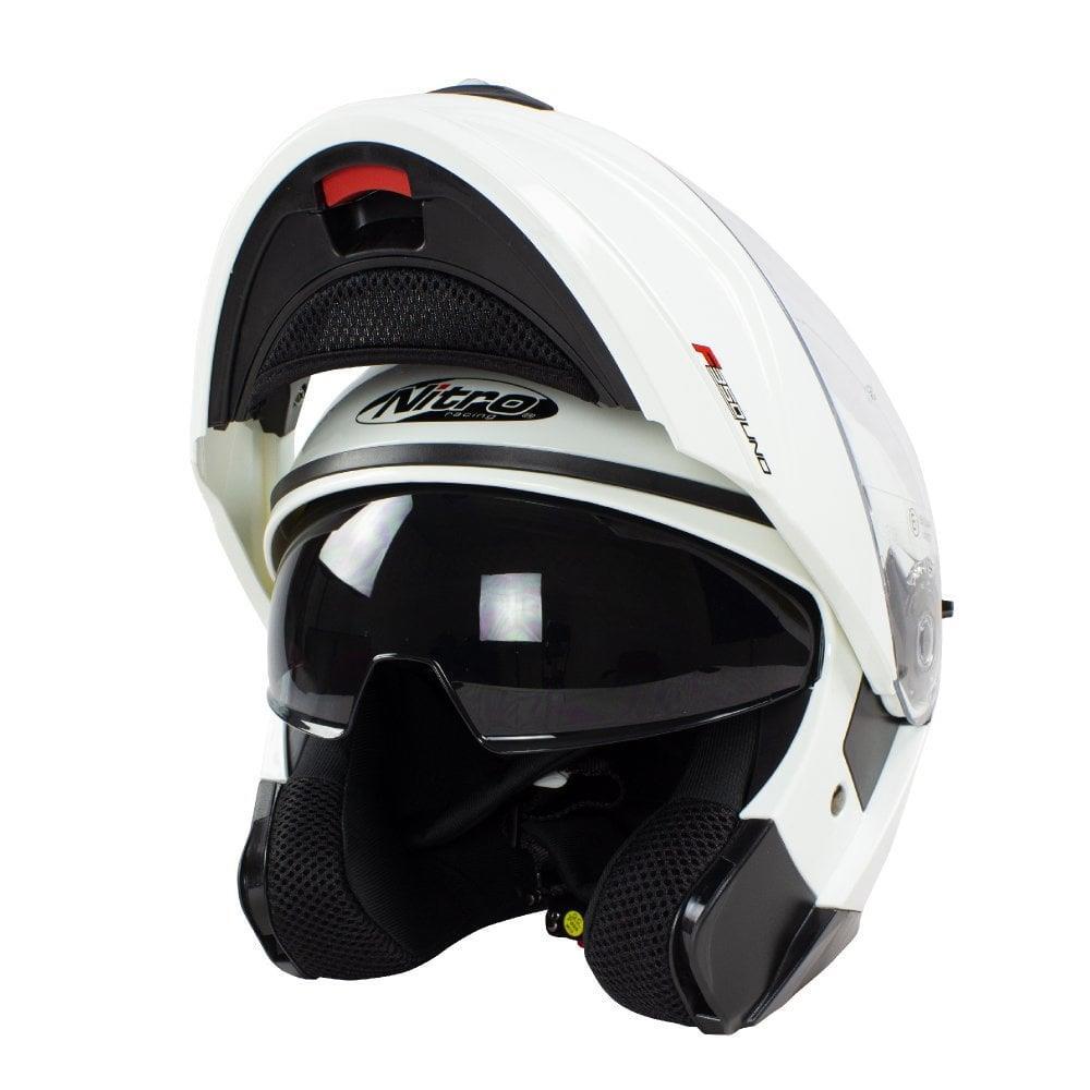 Nitro F350 Uno Flip Up Motorcycle Helmet Modular Scooter Crash Bike White helmet