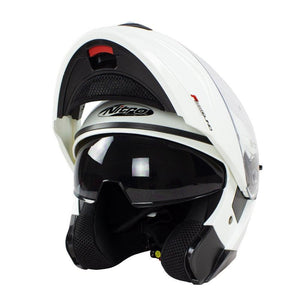 Nitro F350 Uno Flip Up Motorcycle Helmet Modular Scooter Crash Bike White helmet