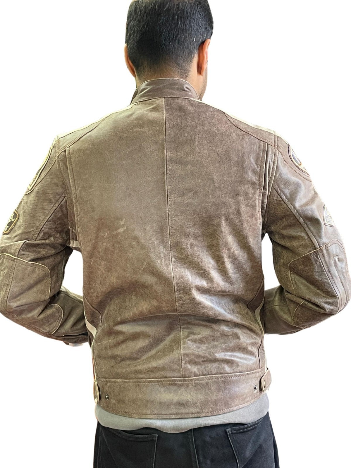 RK Sports Brown Leather Jacket – Retro Style with Armour Pockets