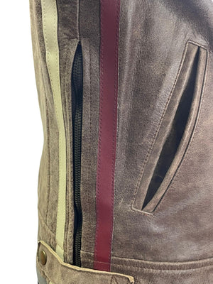 RK Sports Brown Leather Jacket – Retro Style with Armour Pockets