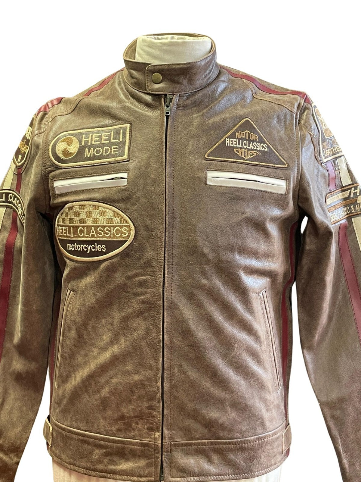 RK Sports Brown Leather Jacket – Retro Style with Armour Pockets