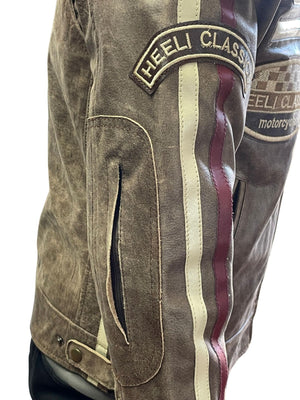 RK Sports Brown Leather Jacket – Retro Style with Armour Pockets
