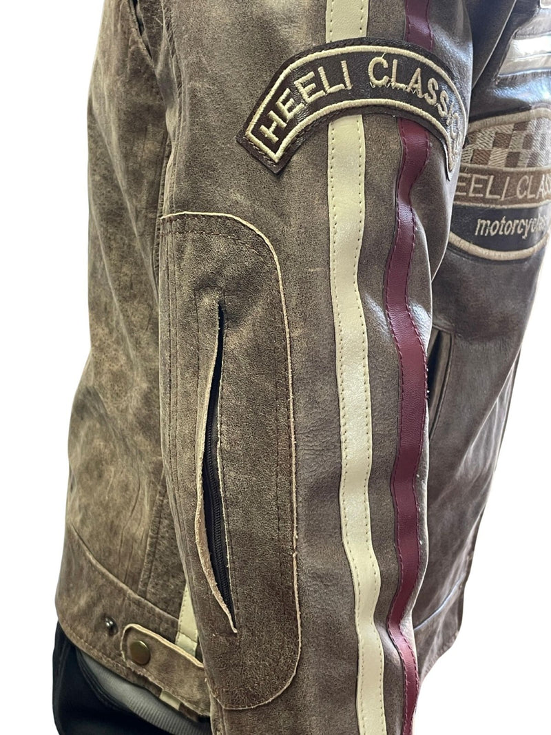RK Sports Brown Leather Jacket – Retro Style with Armour Pockets