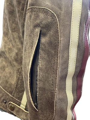 RK Sports Brown Leather Jacket – Retro Style with Armour Pockets