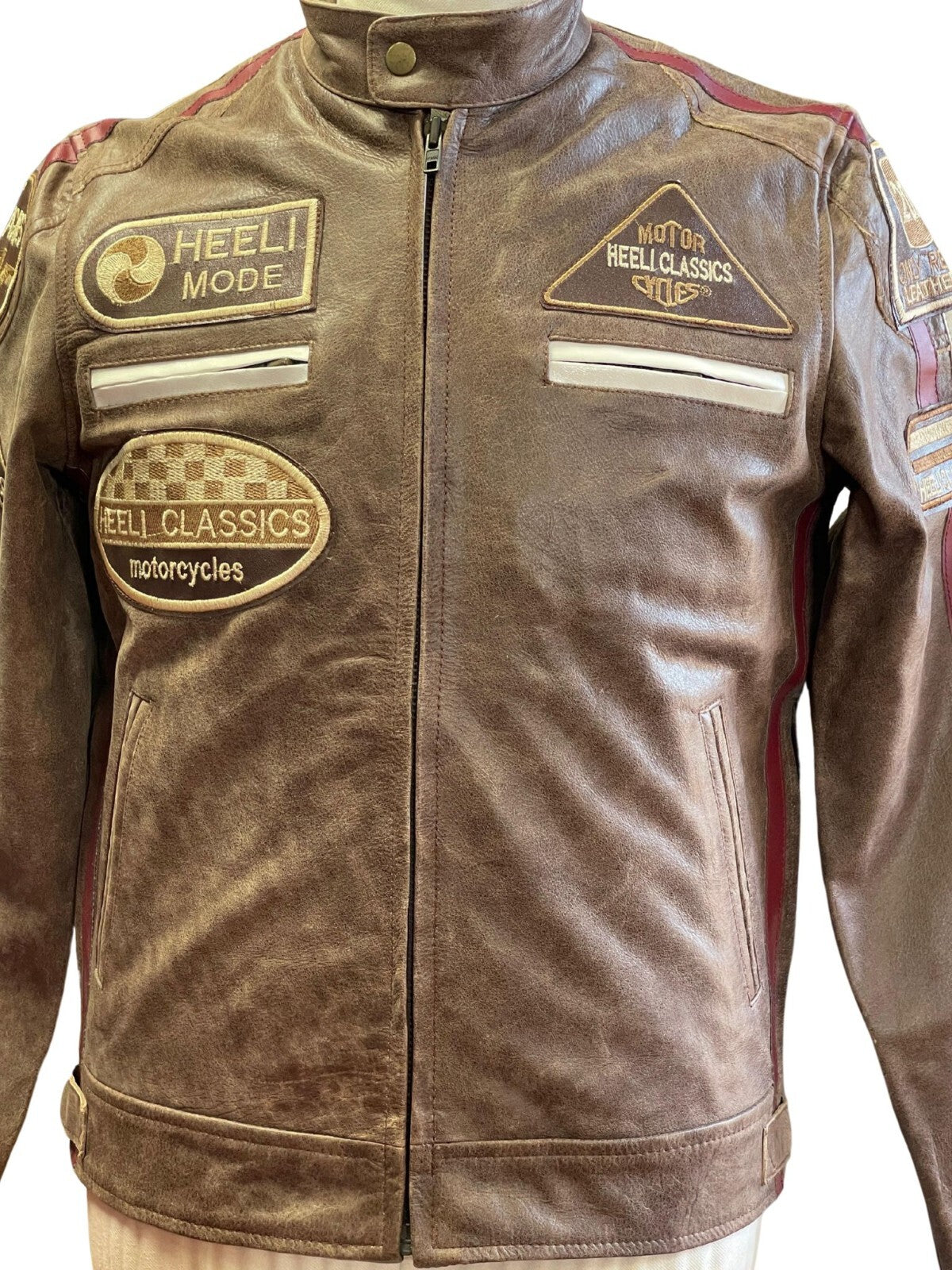 RK Sports Brown Leather Jacket – Retro Style with Armour Pockets