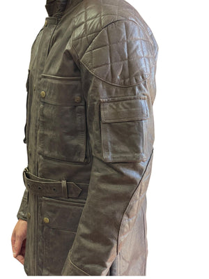 RK Sports Long Men Brown Leather Motorcycle Jacket – Premium Cowhide Leather