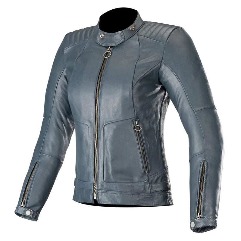 Ladies Leather Jacket Gal Motorcycle Jacket – Blue