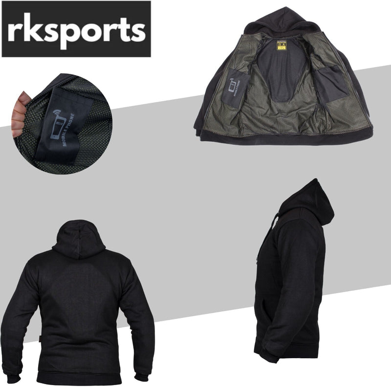 RKsports Motorcycle Motorbike Removable Armoured Full Kevlar Lined Hoodie