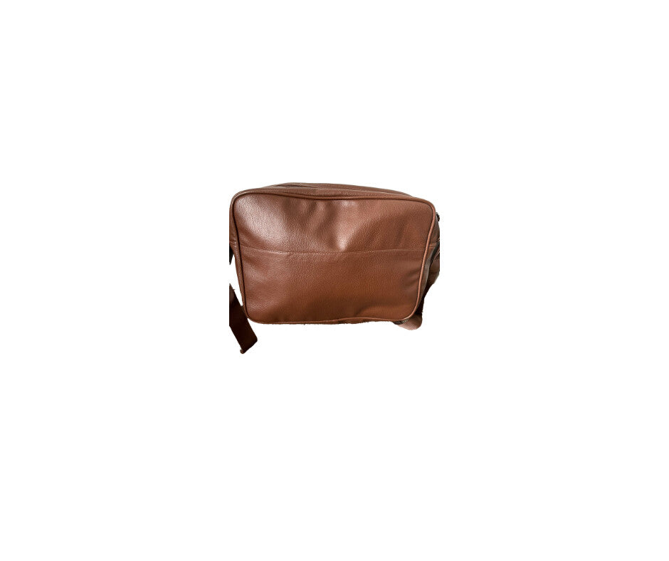 Brown sling bag with a handing stripe