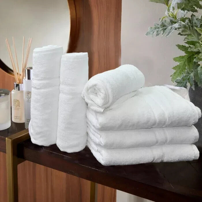 Luxurious 600 GSM Two Line Ribbed White Towel - Soft, Absorbent, and Durable