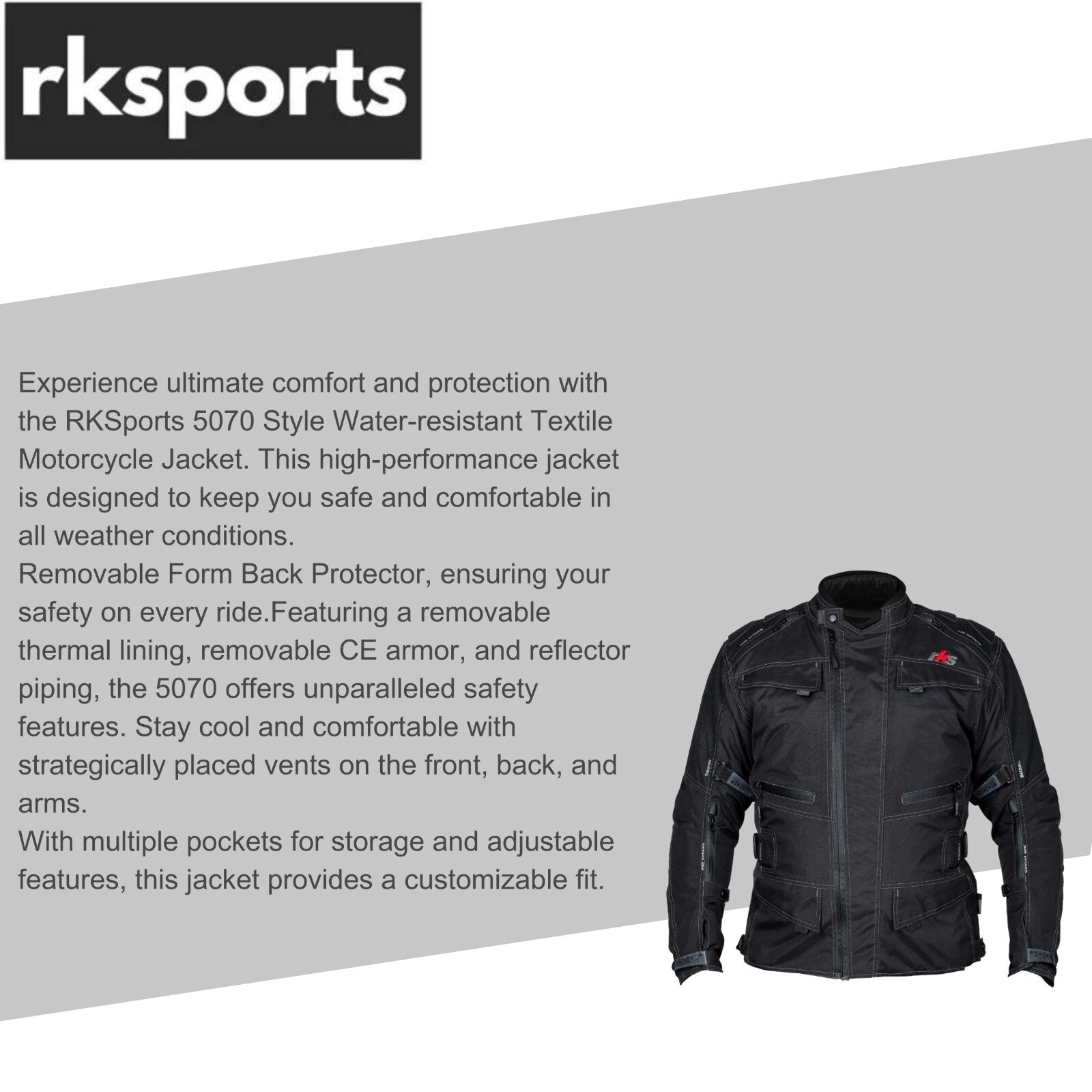 RKSports 5070 Style  WATERPROOF TEXTILE MOTORBIKE MOTORCYCLE JACKET CE ARMOUR
