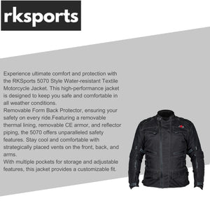 RKSports 5070 Style  WATERPROOF TEXTILE MOTORBIKE MOTORCYCLE JACKET CE ARMOUR