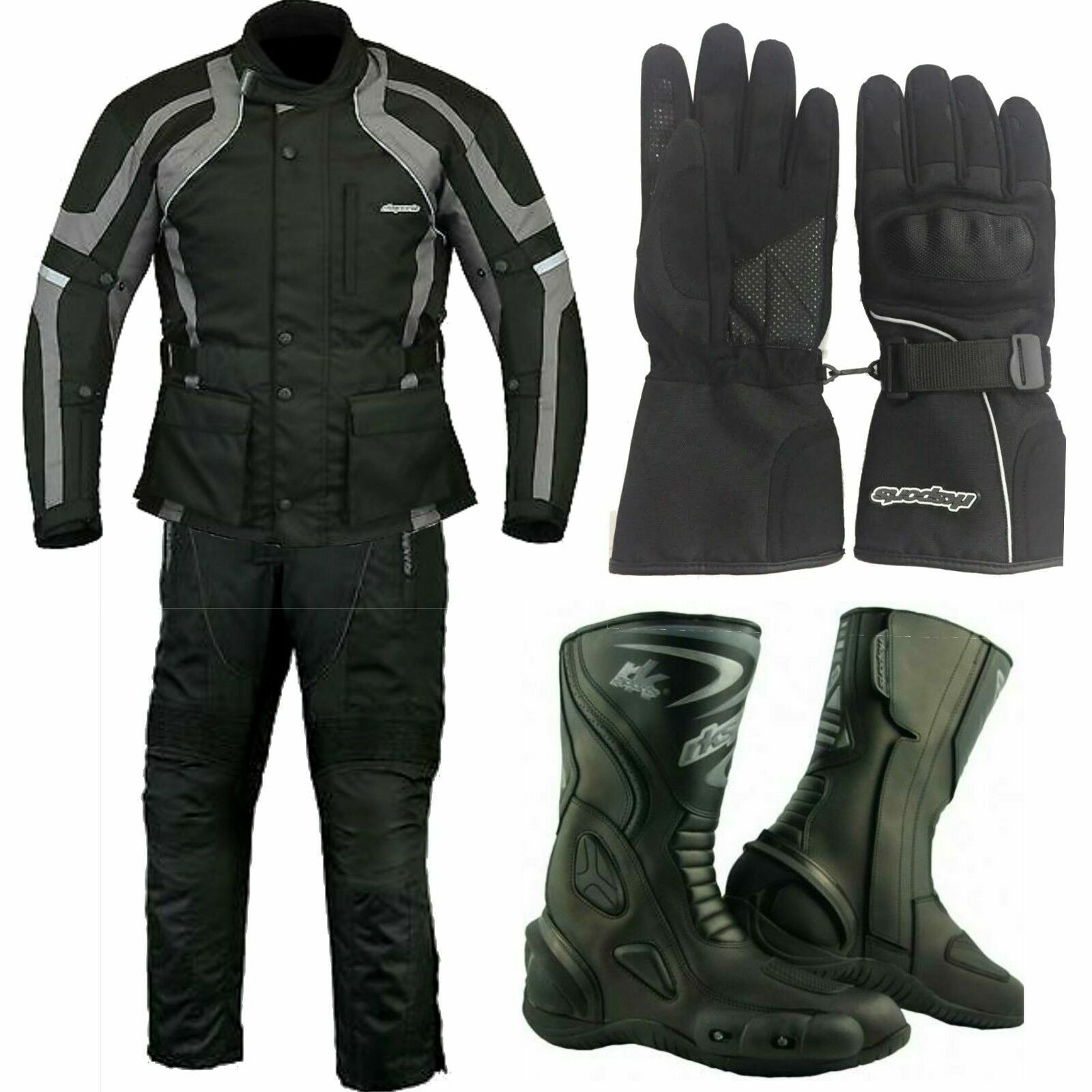 RKSports Commander Motorbike Waterproof Grey Glove Boots Trousers Jacket CE Mens
