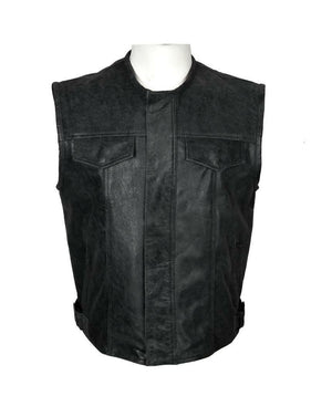 MENS Style1518 MOTORCYCLE MOTORBIKE WAISTCOAT FULL LEATHER BLACK