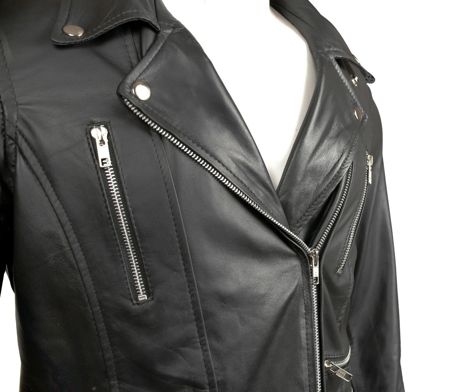 Ladies Fashion Black soft Real leather jacket Style 763