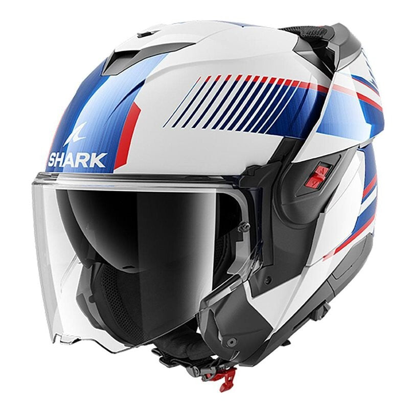 Shark OXO Sikter Flip Front Up Modular Motorcycle Helmet - White/Blue/Red