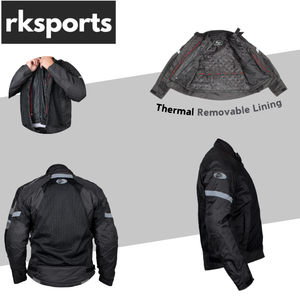1112 RKSPORTS MESH MOTORCYCLE JACKET AIR FLOW ARMORED MENS LADIES BLACK