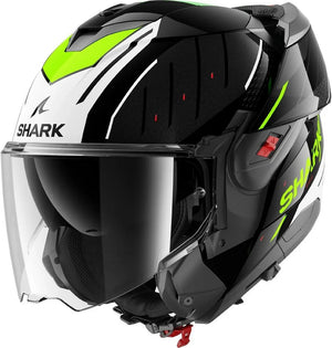 SHARK OXO RYDGER KWY Flip-Up Motorcycle Gloss Black/Green Helmet ECE 22.06