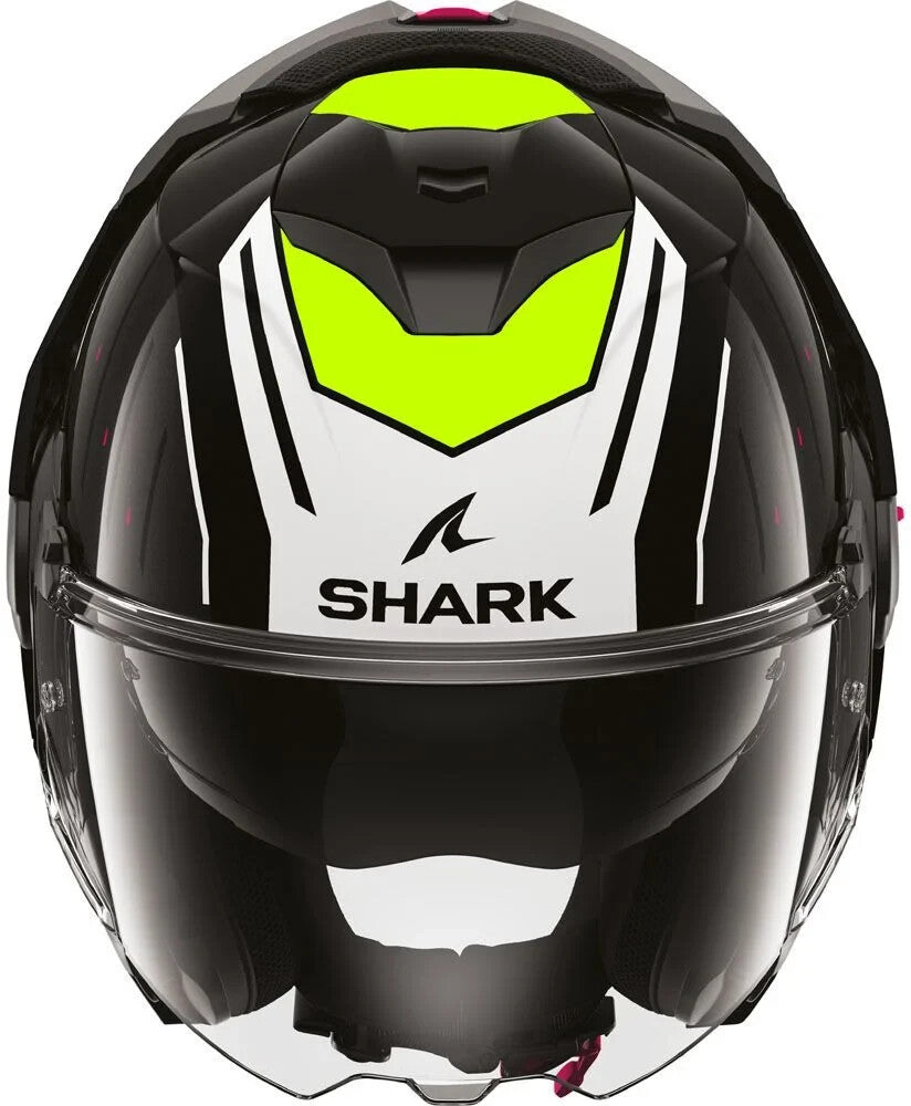SHARK OXO RYDGER KWY Flip-Up Motorcycle Gloss Black/Green Helmet ECE 22.06