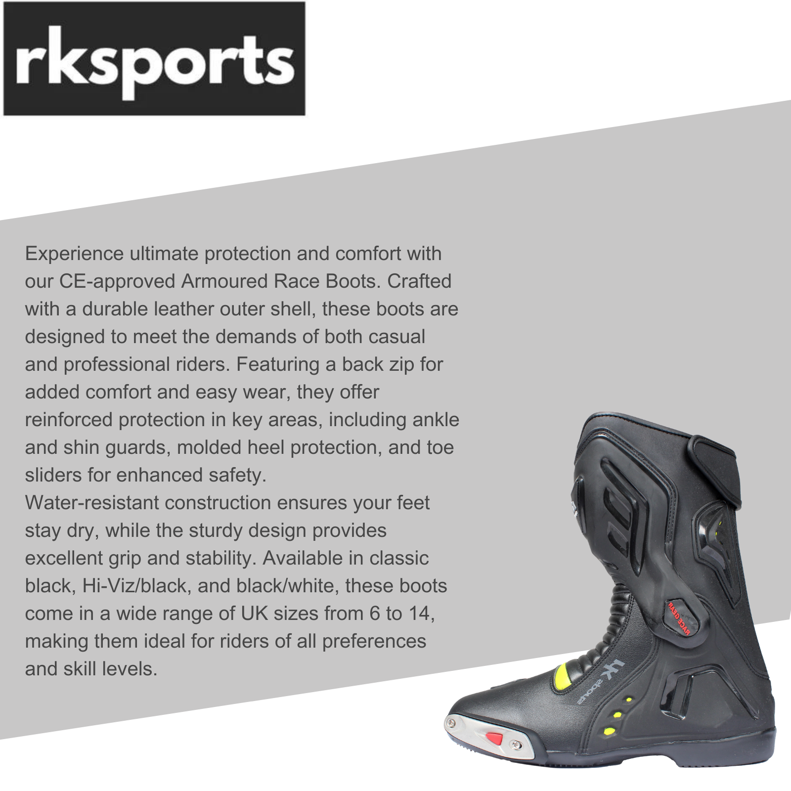 New Racer 1001 RKone Motorcycle Motorbike CE Water Resistant Black Boots