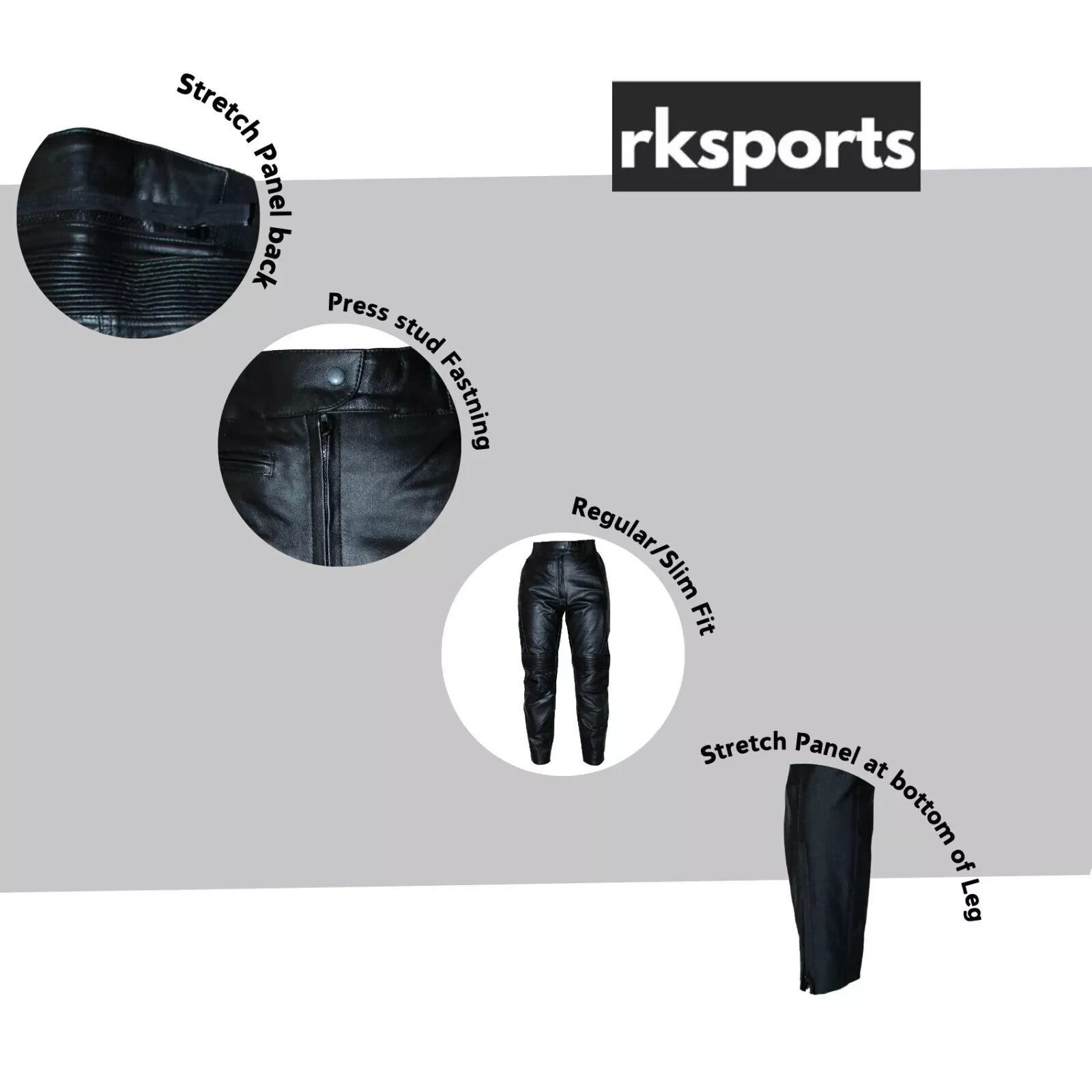 RKsports Ladies Motorbike Motorcycle Black Mens Spin Trousers