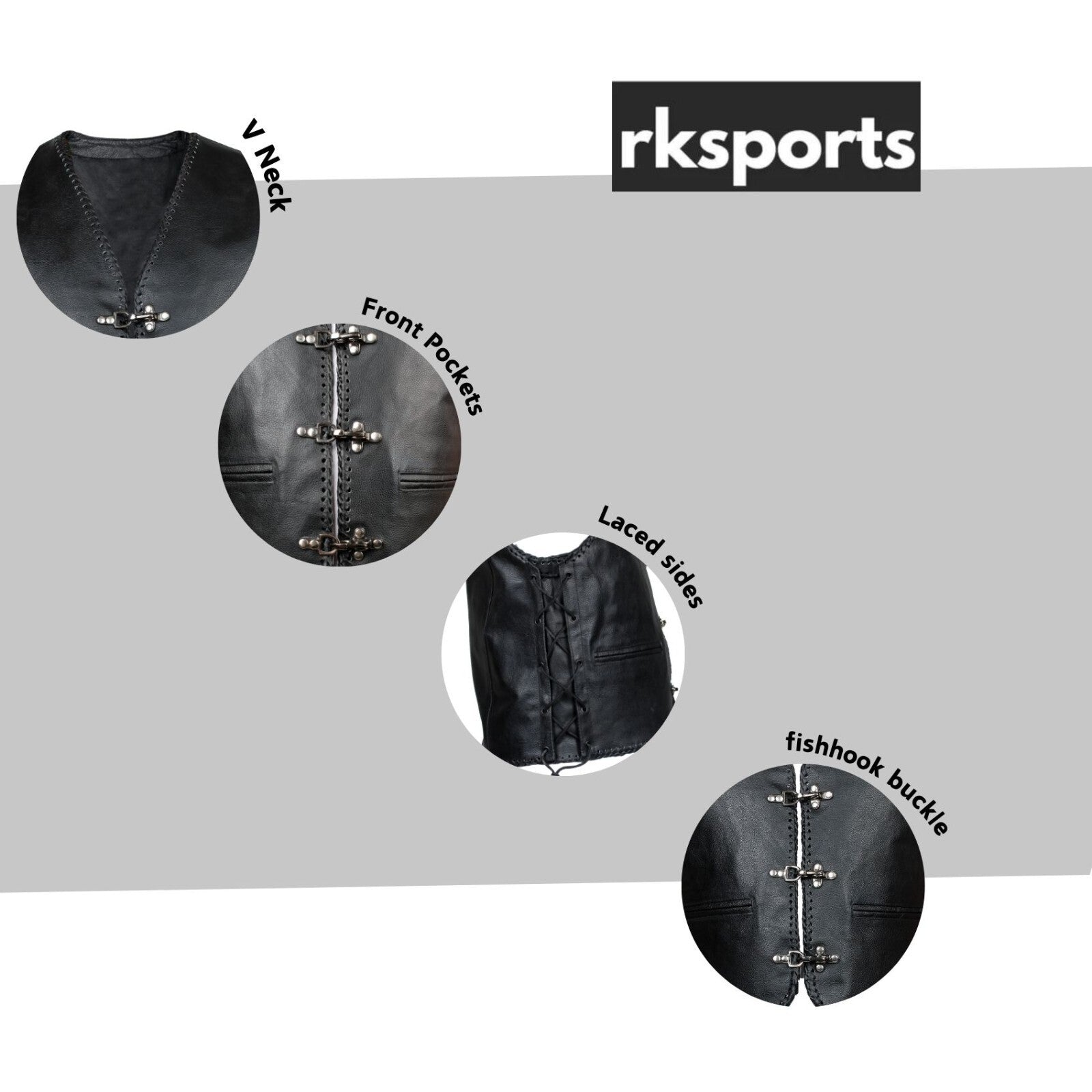 Men’s Black Leather Biker Vest – Motorcycle Waistcoat Cowhide Split with Lace