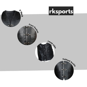 Men’s Black Leather Biker Vest – Motorcycle Waistcoat Cowhide Split with Lace