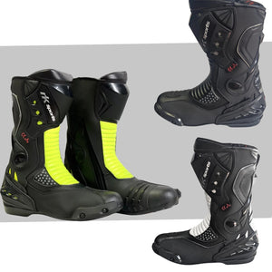 New Racer 10043  Motorcycle Motorbike CE Water Resistant Black/white/hiviz Boots